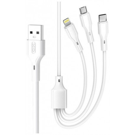 XO kaabel NB230 3in1 USB - Lightning/USB-C/microUSB 2,4A 1m, valge