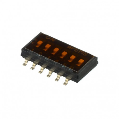 DIP Switch, 6-way, slide, surface mount SPST, 24VDC, 25mA