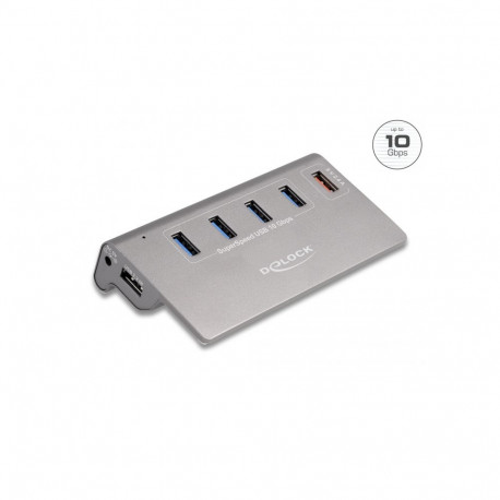 Delock USB 10 Gbps Hub with 4 USB Type-A Ports + 1 Fast Charging Port incl. Power Supply