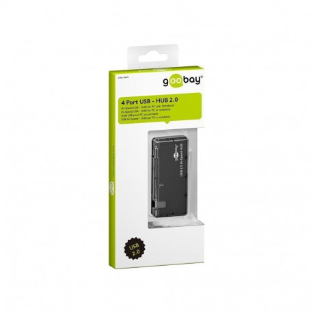USB 2.0 hub: 4 porti, must, Slimline + 0.4m kaabel