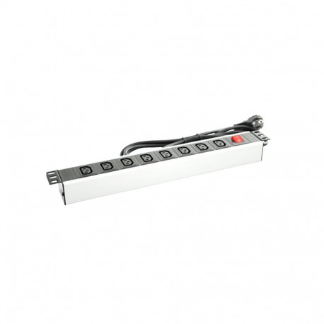 PDU 19´´, 8xIEC320 C13, plug DIN 49441 (unischuko) 16A/250V, red ON/OFF switch with blind