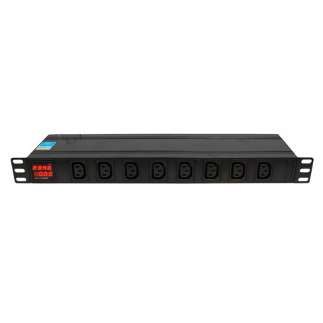 BKT DUAL Power distribution unit 19" 1U, front 8xIEC 320 C13, back 6xIEC 320 C19, amperometer/voltom