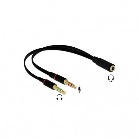 Adapter 3.5mm stereo pesa - 2x3.5mm stereo pistik, CTIA/ Apple standard, 20cm, must