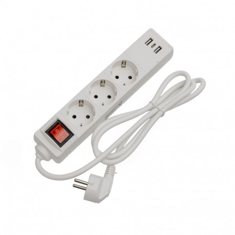 FIESTA EXTENSION CORD WITH BASIC SURGE PROTECTION 10A 3 SOCKET 2xUSB-A 1xUSB-C 1,5 M SCHUKO WHITE [4