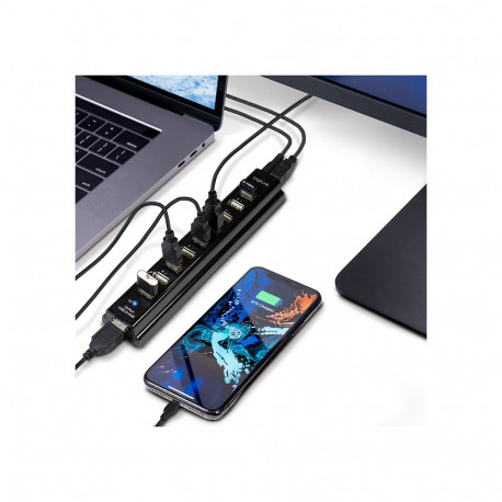 LogiLink USB2.0 jaotur 10-pordiline aktiivne toiteadapteriga, must