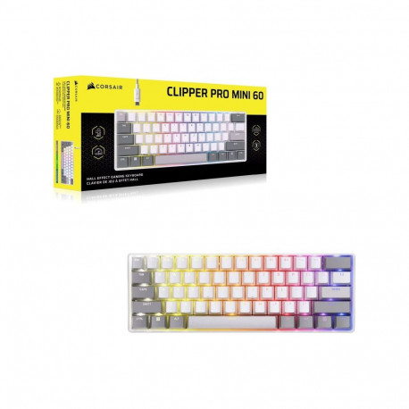 Corsair CLIPPER PRO MINI 60 Hall Effect Gaming Keyboard, Backlit RGB LED, MGX Core, White , PBT DS K