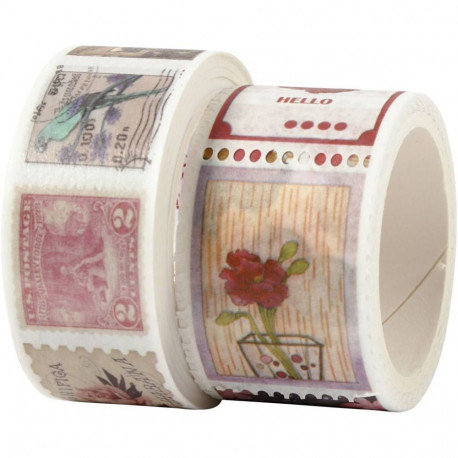 Paberteip Washi Tape, 2 tk, margi- ja lillemotiiviga, 3 + 5 m, Creativ