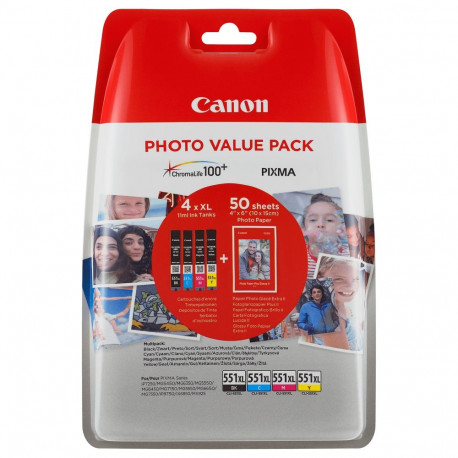 Canon tint CLI-551XL 6443B006 multipakk BKCMY + fotopaber