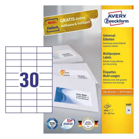 "AVERY Zweckform Etiketten 3489 weiß 70,0 x 29,7 mm"