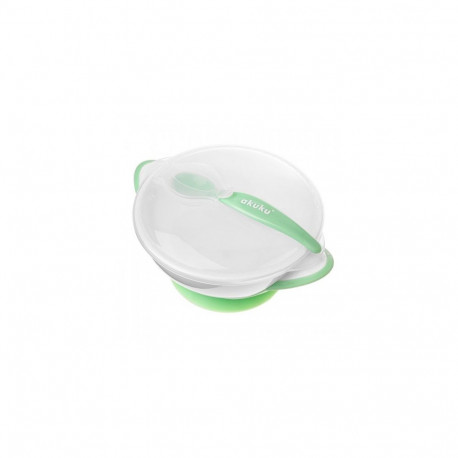 Akuku Suction bowl with spoon WHITEGREEN A0504