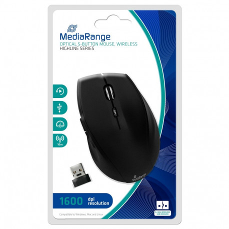 "MediaRange Maus Highline optisch 5 Tasten schnurlos black"
