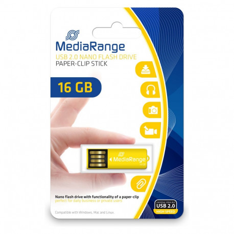 "STICK MediaRange USB Nanostick 16GB m. Klammerfunktion gelb"