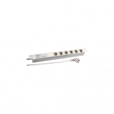 "19Zoll 1HE Steckdosenleiste 6-fach CEE7/3 Steckdosen mit Geraetevollschutz Aluminium GRAU RAL7035 I