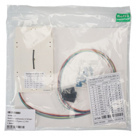 "Bestckte Spleikassette mit farbigen abgesetzten Pigtails LC/APC OS2"