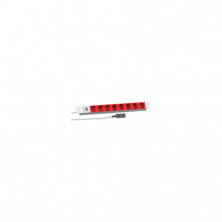 "19Zoll 1HE Steckdosenleiste 8-fach CEE7/3 rot Zuleitung C14 fuer USV Laenge 2m GRAU RAL7035 Werksto