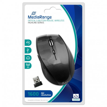 "MEDIARANGE MROS207 - Maus - optisch - 5 Tasten - kabellos - 2.4 GHz - kabelloser Empfänger (USB)"