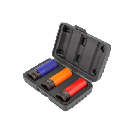 Rockforce RF-4032C Impact Socket Set, 3 pcs, 1/2" drive, 17-21mm, CrMo, hex, deep, thin-wall, case