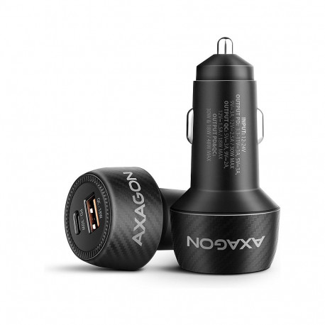 AXAGON autolaadija PWC-PQ48, USB-C Powe Delivery 3, USB-A Quick Charge 4+, must