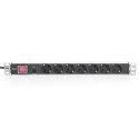 Digitus aluminum outlet strip with overload protection, 7 safety outlets, 2 m supply safety plug