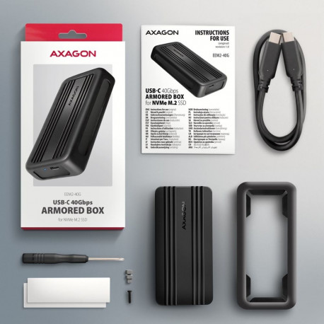 Axagon SSD-korpus EEM2-40G USB-C 40Gbps M.2 NVMe, tugevdatud alumiinium