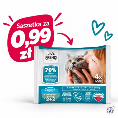 FRENDI märg kassitoit tursk ja forell kastmes karbis 4x100g