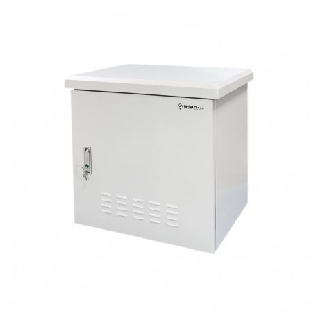 Zewnętrzna szafka rack IP55, wisząca 19" 9U 600x600, 4 belki nośne, 4 przepusty kablowe, kolor szary