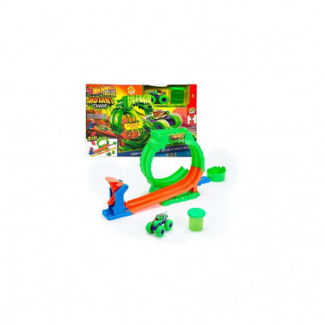 Hot Wheels Monster Trucks Mutant Chaos, Loop Challenge Playset with Wreckin’ Wolf Toy Truck & Sl