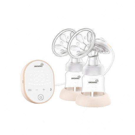 Breast Pump - Grownsy Double Breast Pump Adjustable Suction USB Rechargeable Pink