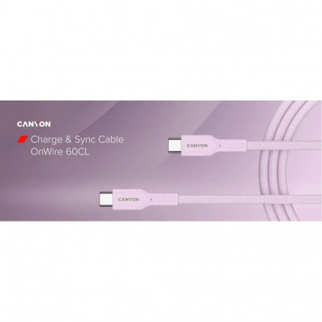 Canyon CANYON cable OnWire 60CL C-C 60W COLOR Braided 1m Pink 5291485018641