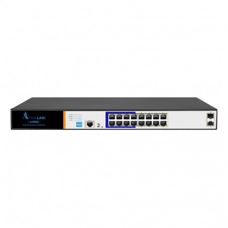 ARES PoE-võrgulüliti 16x Gigabit PoE/PoE+ 2x SFP 1x konsoolport 150W hallatav