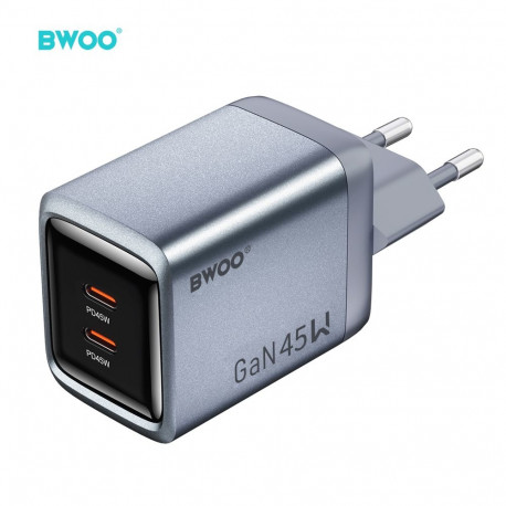 BWOO BO-CDA239 wall charger 2xUSB-C 3A PD 45W grey with PPS