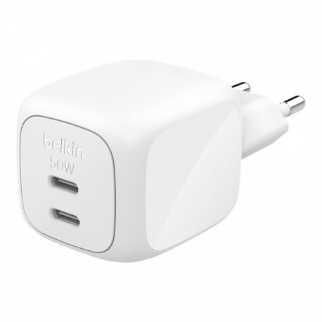 Laadija 50W PD PPS 2xUSB-C GaN, valge