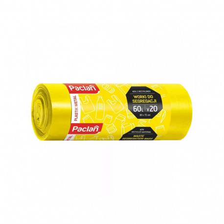 Waste Bag - Paclan 60L Durable Plastic Bags, 20 Pcs, Yellow