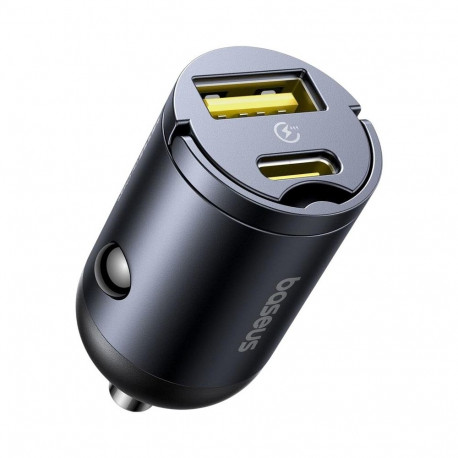 Car Charger - Baseus 30W 1xUSB 1xUSB-C Fast Charging Adapter Black