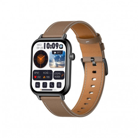 Smartwatch - COLMi C28 AMOLED 1.93-inch Bluetooth Calling Black + Brown Leather Strap