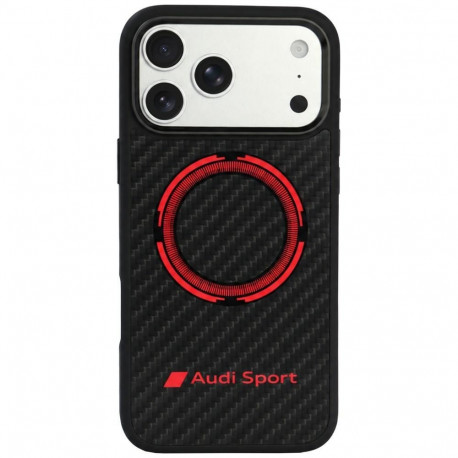 Audi RSQ Carbon Fiber Sport Red Circle MagSafe Case for iPhone 18 Pro Max / 17 Pro Max - Black