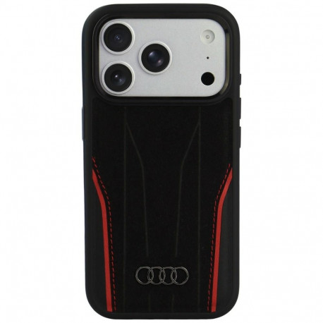 Audi R8 Genuine Leather MagSafe Case for iPhone 18 Pro / 17 Pro - Black and Red