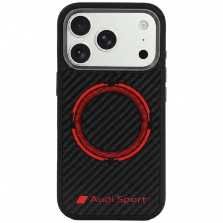 Audi RSQ Carbon Fiber Sport Red Circle MagSafe Case for iPhone 18 Pro / 17 Pro - Black