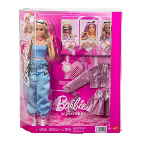 Barbie nukk Deluxe Style, 4 rõivakomplekti, 4 aksessuaari, 4 vahetatavat kätt ja värvi muutvad juuks