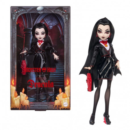 Monster High x Universal Monsters Dracula kollektsionäärinukk, musta kleidi ja kirstukujulise käekot