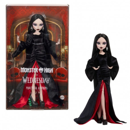 Monster High x Wednesday kogumisnukk Morticia Addams mustas sametkleidis