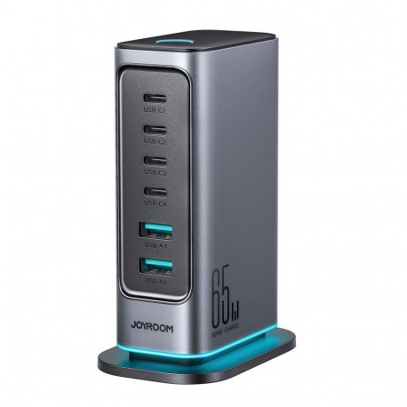 Joyroom Joyroom JR-TCM02 GaN 65W charger charging station 4xUSB-C 2xUSB-A UK plug - gray