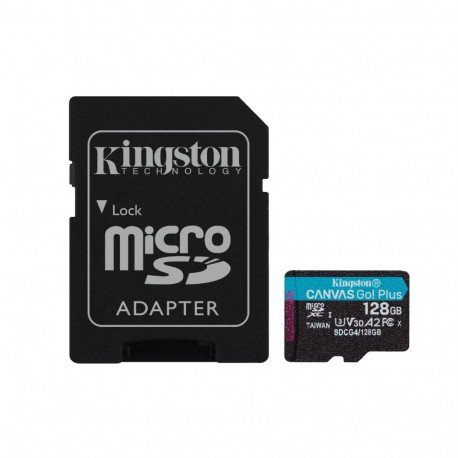 Kingston Technology microSDXC mälukaart 128GB Canvas Go Plus Gen4 200MB/s A2 U3 V30 koos adapteriga