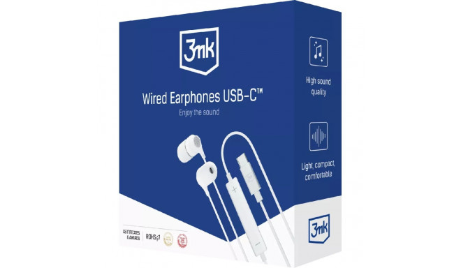 3MK juhtmega USB-C kõrvasisene peakomplekt kõnedeks ja muusikaks, valge
