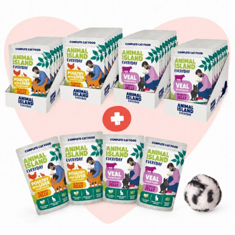 ANIMAL ISLAND märg kassitoit Love Box, fileetid želees, karp + mänguasi 48x85g