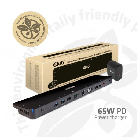 CLUB3D UNIVERSAL USB Gen1 Type-C Triple Display Dynamic PD Charging Dock with 65 Watt PS ( VGA  HDMI