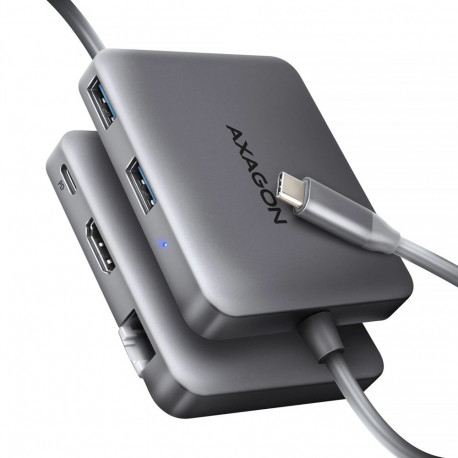 Axagon USB-jaotur N HMC-5HL 5Gbps 2x USB-A HDMI 4k/60Hz RJ-45 GLAN PD 100W USB-C-kaabel juhtmega USB