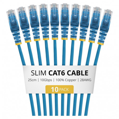 "STARTECH.COM 25cm Blue Slim CAT6 Cable 10 Pack Snagless 100W PoE UTP LSZH 28AWG Pure Bare Copper Wi
