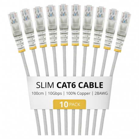 "STARTECH.COM 1m Gray Slim CAT6 Cable 10 Pack Snagless 100W PoE UTP LSZH 28AWG Pure Bare Copper Wire