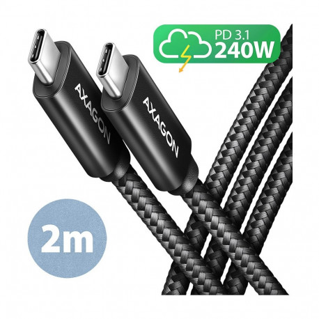 "AXAGON BUCM2-CM20AB Ladekabel USB-C zu USB-C 2.0, 2 m, PD 240 W 5 A, ALU - Schwarz"